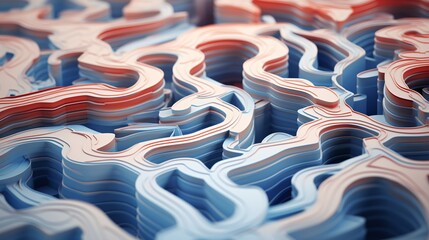 Obraz premium a 3d image of a colorful maze, striated resin veins, light red and blue, focus stacking, rendered in, organic shapes and curved lines