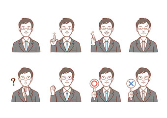 スーツ姿の男性イラスト　表情バリエーションセット