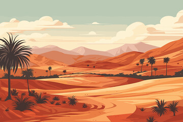 Tunisia flat art landscape illustration
