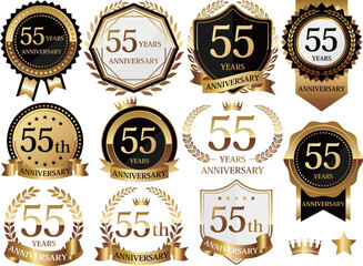 高級感のある55周年記念のエンブレムセット　ゴールド