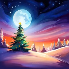 Christmas background with trees in winter evening