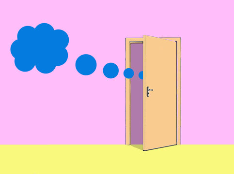 Door emitting blue thought bubbles
