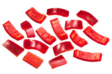 Red chile or bell pepper rectangular slices, pieces or chunks isolated png