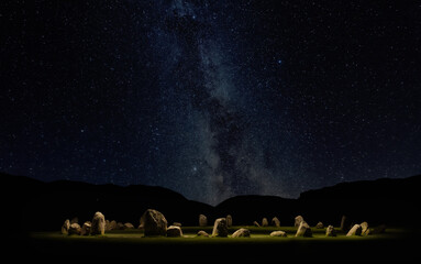 Lake District, Cumbria. Castlerigg Stone Circle and the Milky Way near Keswick in the northern...