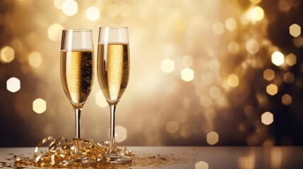 glasses of champagne on christmas background  generated by AI