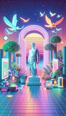 Retrofuturistic 3D trendy collection. Trendy elements in vaporwave style from 80s 90s. Old wave cyberpunk concept. Shapes design elements for disco genre, retro party. Neon glitch shapes. Nostalgia - obrazy, fototapety, plakaty