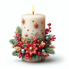 Obraz na płótnie Canvas christmas candle and decorations isolated on white