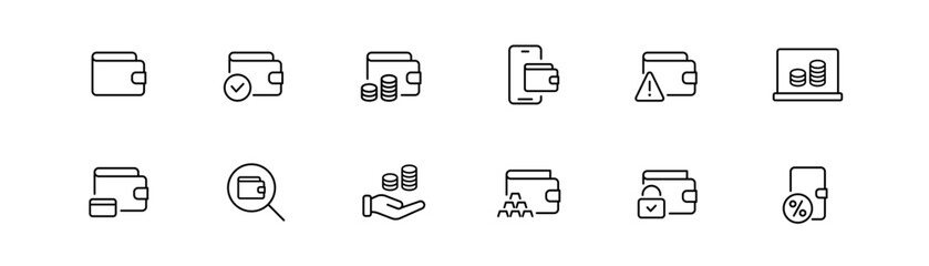 Money line icon. Wallet icon set. Finance illustration. Income money in line. Investment symbol. Editable stroke. Vector illustration.