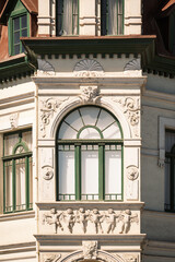 Detail of the fa?ade of Hohenzollern Building in Swakopmund, Namibia. It was built in 1906 and features a neo-baroque style. It is considered one of the finest colonial buildings in the area.