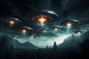 Invasion Alert. An Image of UFO Armadas Descending from the Stars