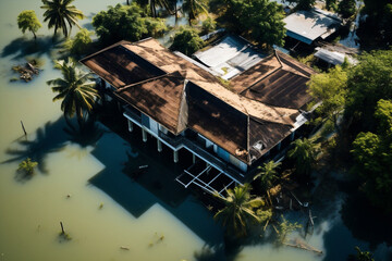 Fototapeta na wymiar Deluge travel water palm disaster natural hurricane flood disaster river typhoon