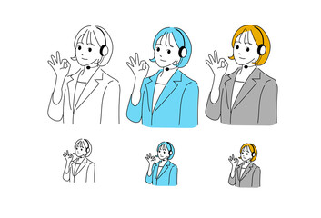 OKサインを出す女性オペレーターの上半身のイラスト