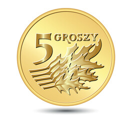 Reverse Polish money, five grosz coin. Vector illustration. - obrazy, fototapety, plakaty