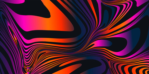 Pattern Psychedelic Bright in Orange, Pink Colors. Background Hypnotic Gradient Swirling Lines for Advertising, Web, Social Media, Poster, Banner, Cover. Modern Summer Vector Backdrop. - obrazy, fototapety, plakaty