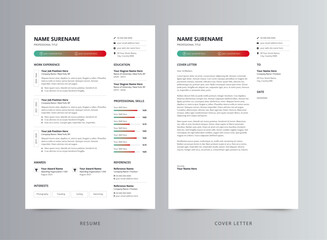 Modern Professional Resume or CV and Cover Letter Template