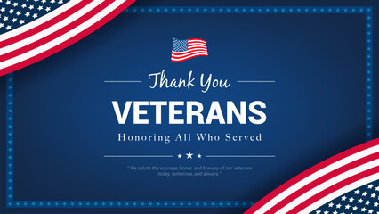 Thank You Veterans - Honoring all who served greeting card vector design. American flag frame