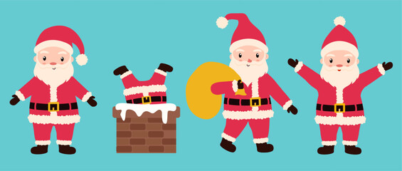 Cute Santa Claus set, cartoon Santa character, vector illustration