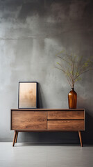 Modern Wooden Dresser Against Concrete Wall with Paint