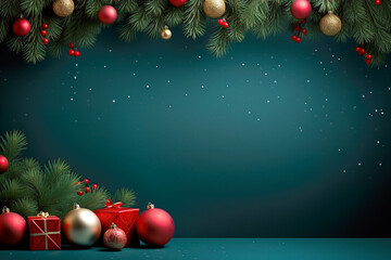 green room wall mock up with copy space decorated in Christmas style - obrazy, fototapety, plakaty