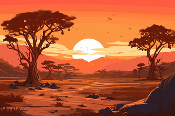 Fototapeta na wymiar Somalia flat art landscape illustration