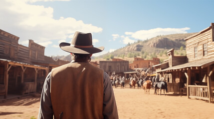 An unknown cowboy arrives in town looking for adventure in Cinematic Western Scene