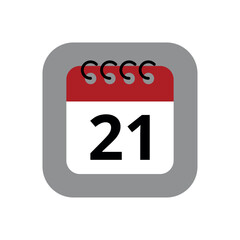 Red calendar flat icon isolated on gray background. Calendar with a specific day marked, vector illustration of appointment schedule marking day 21.