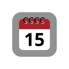 Red calendar flat icon isolated on gray background. Calendar with a specific day marked, vector illustration of appointment schedule marking day 15.