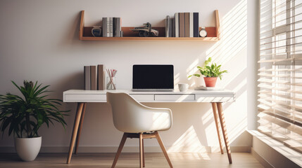 Sleek Desk and Comfortable Ergonomic Chair in Minimalist White and Functional Gray Modern Home Office