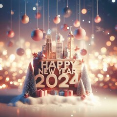 2024 merry christmas and happy new year decoration background