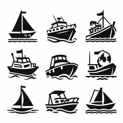 black Boat icons set on white background