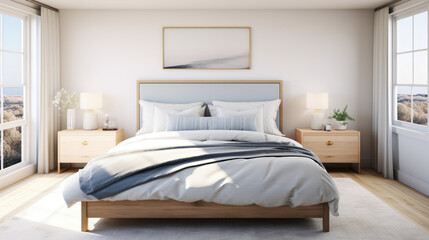 Tranquil Modern Bedroom with Soft Gray and Blue Accents