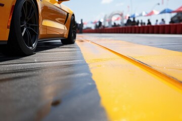 close up of a race car crossing the finish line - obrazy, fototapety, plakaty