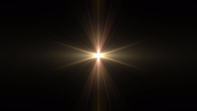 Loop flickering center rotating glow gold rays lights optical lens flares shiny animation art background. Lighting lamp rays effect dynamic bright video footage. Gold glow star optical flare motion.Pr