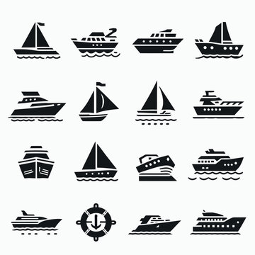 black Boat icons set on white background