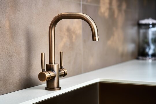 a close-up view of brushed bronze tap