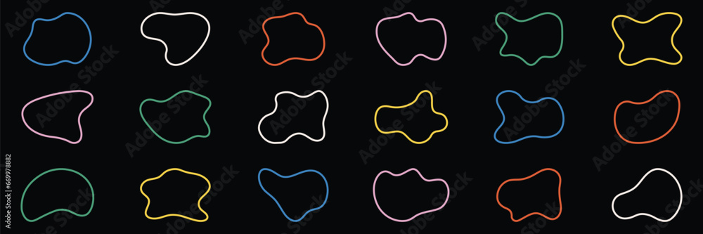 Aufkleber irregular organic color blob. liquid random form line collection. blotch asymmetric minimal shape. a
