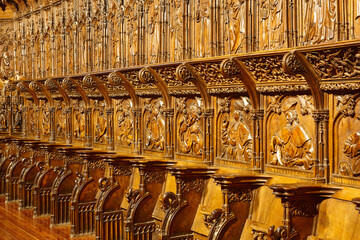 Zamora cathedral hand made wooden choir stall. Castilla Leon. Spain