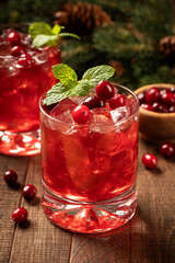 Cranberry cocktail with fresh cranberries and mint