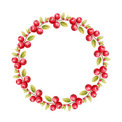 cranberry with leaves watercolor paint on white for food design