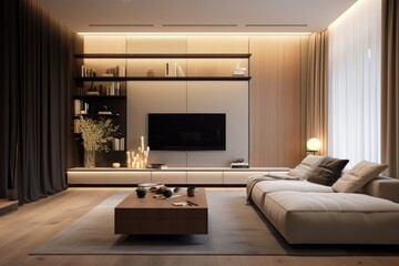 Beautiful living room interior with fireplace and armchairs