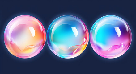 Soap bubbles in colorful gradient design on dark background