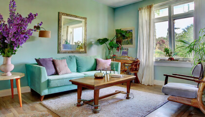 living room pastel colored walls such as mint or lavender