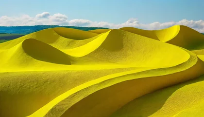 Tuinposter yellow landscape paper sculpture minimalism summer view wave fields © Nichole