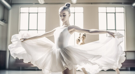 Female Ballet Student At Performing Arts School Performs For Class  In Dance Studio - Powered by Adobe