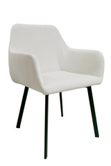 White modern armchair on black legs isolated on a white