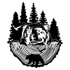 Bear and Woodland, Hand Drawn Vector Illustration
