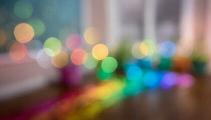 rainbow colors abstract background with bokeh and blurred room for text