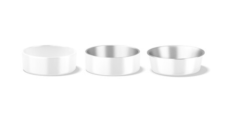Blank white ceramic and metal dog bowl mockup, side view