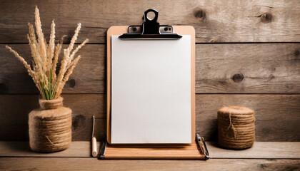 real photo of a wooden clipboard with blank