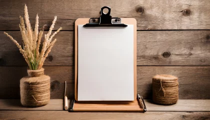 Foto op Plexiglas real photo of a wooden clipboard with blank © Nichole